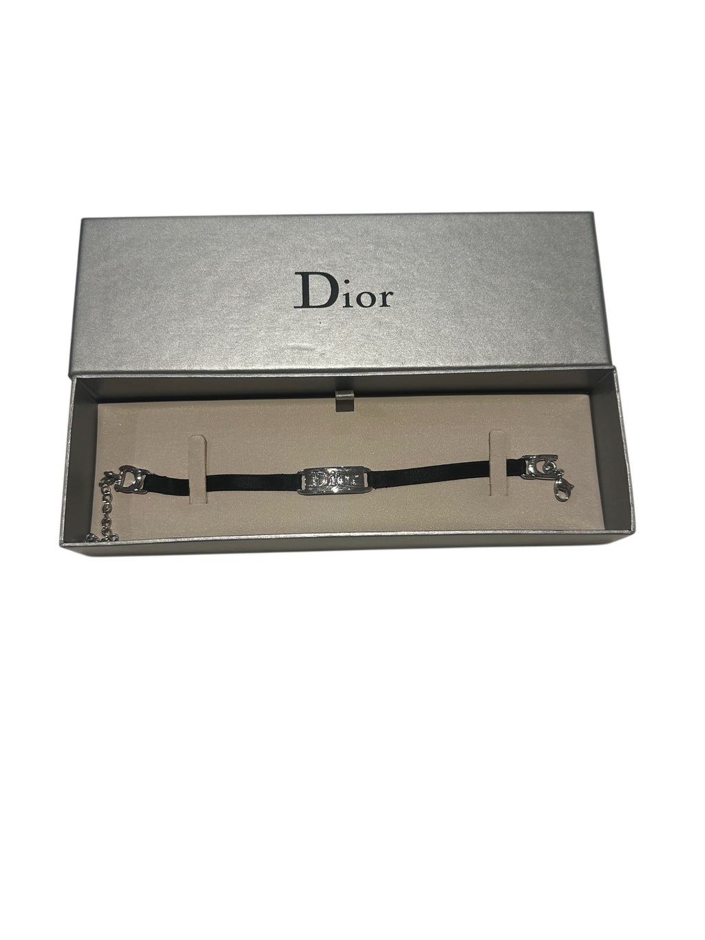 Vintage Dior Black Satin Choker Bracelet – Silver Logo Hardware Y2K
