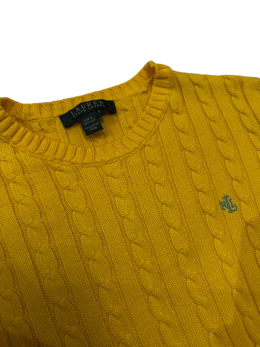 Lauren Ralph Lauren Mustard Yellow Cable Knit Cotton Jumper