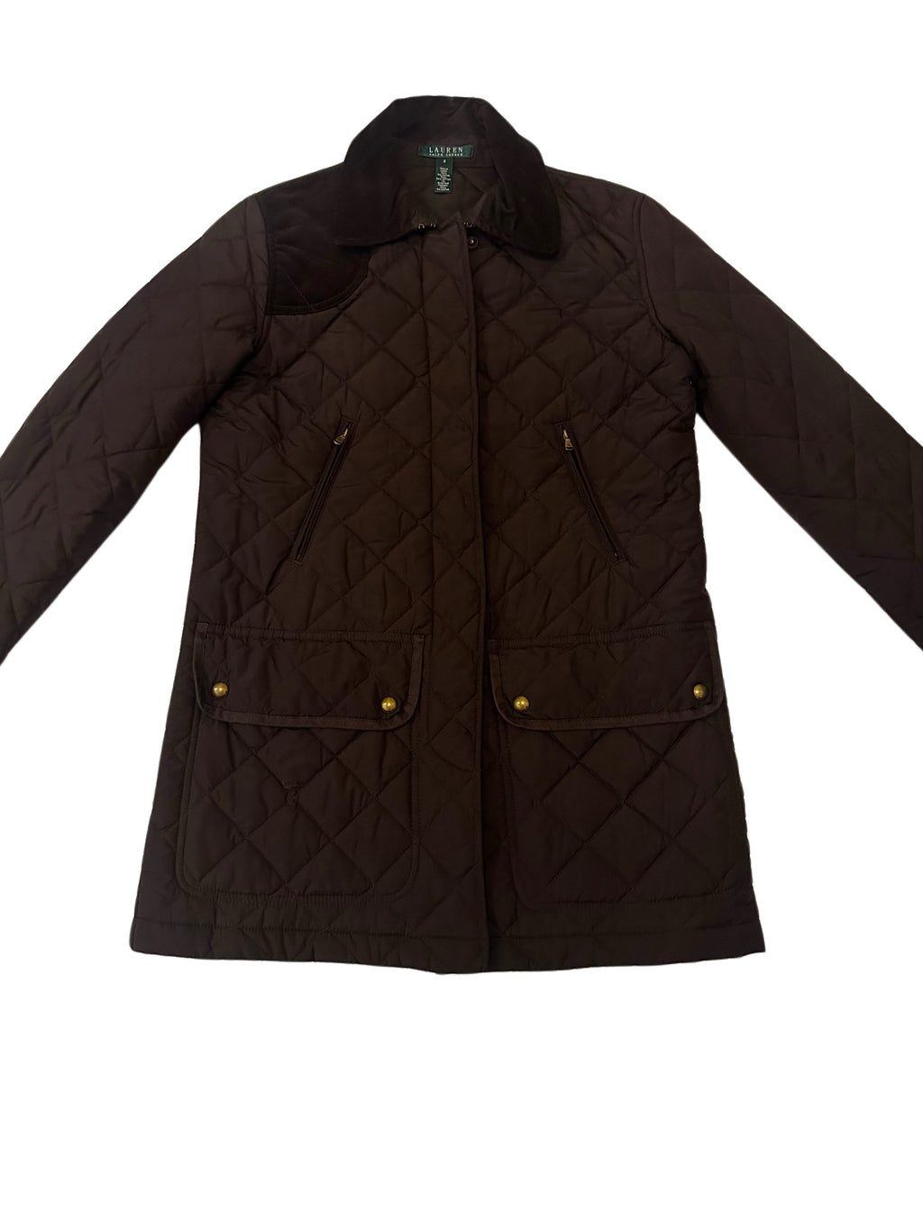Lauren Ralph Lauren Brown Quilted Jacket | Corduroy Collar | Equestrian Barn Style