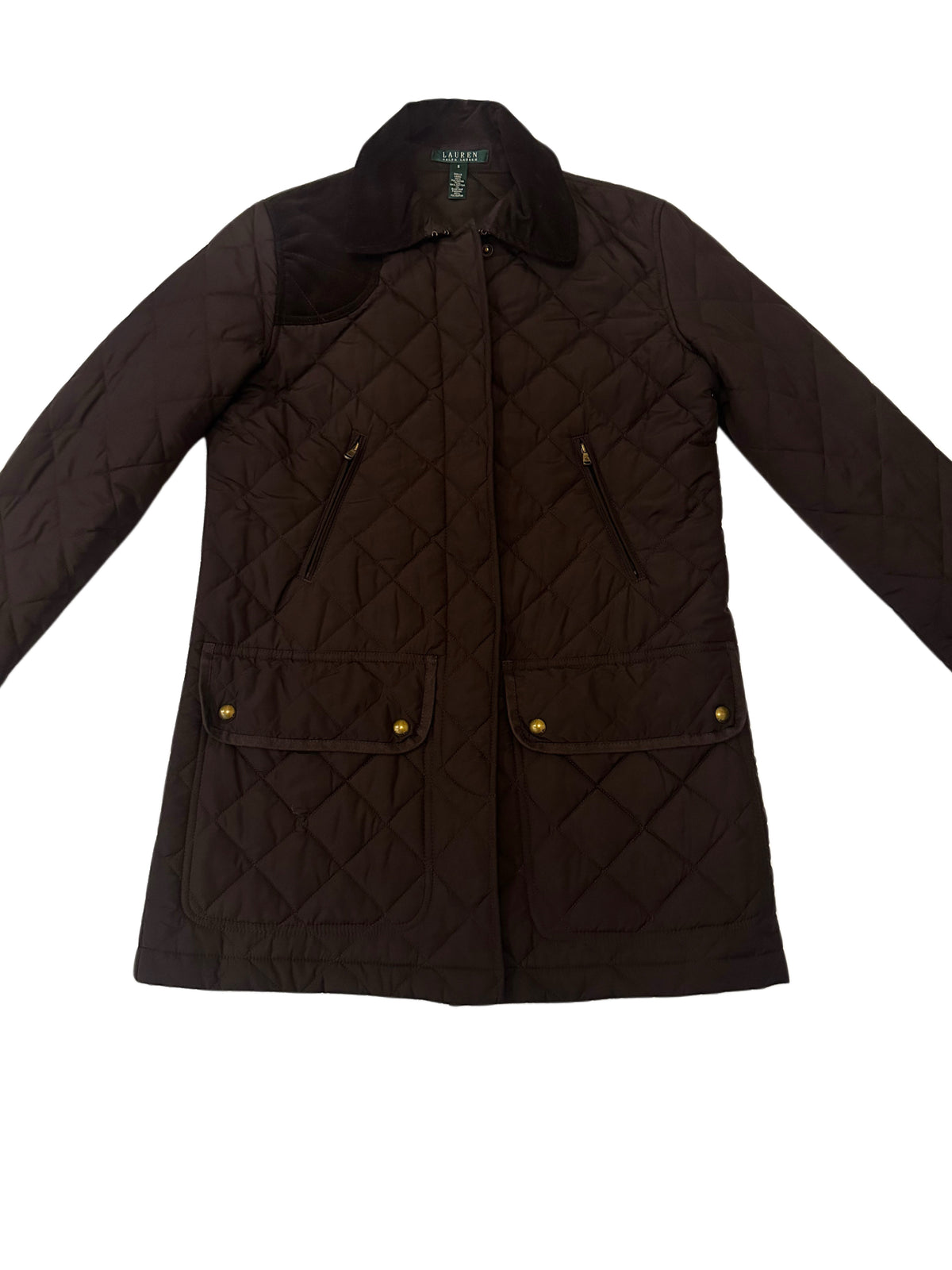 Lauren Ralph Lauren Brown Quilted Jacket | Corduroy Collar | Equestrian Barn Style
