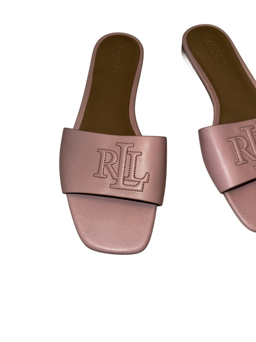 Lauren Ralph Lauren Pink Leather Slide Sandals with RL Logo