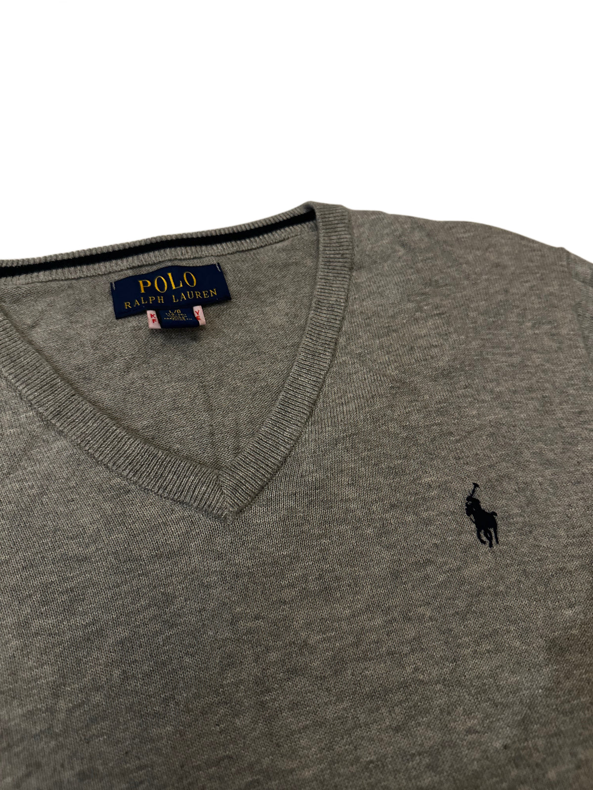 Polo Ralph Lauren Grey Fine-Knit V-Neck Sweater – Size L (14–16)