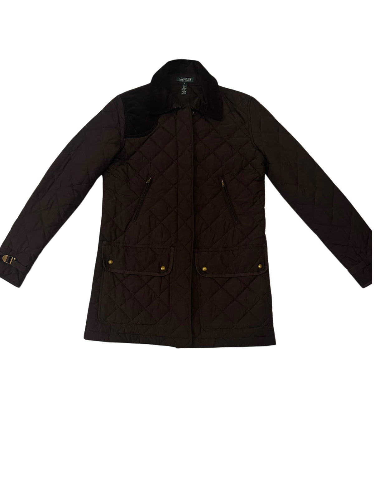 Lauren Ralph Lauren Brown Quilted Jacket | Corduroy Collar | Equestrian Barn Style