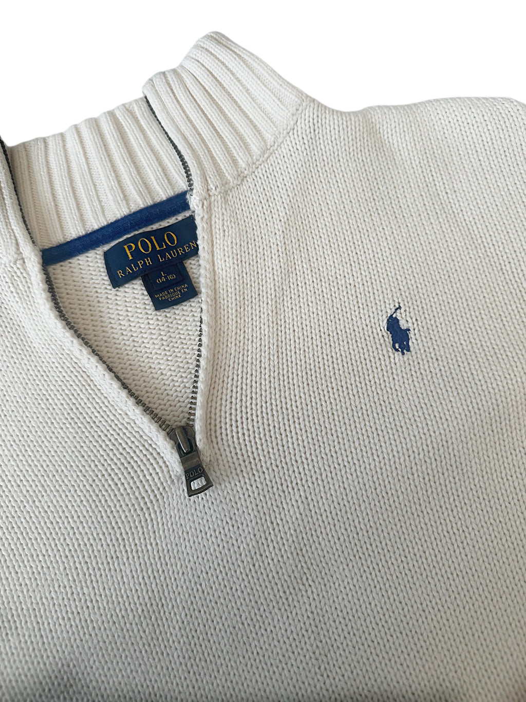 Polo Ralph Lauren Cream Cotton Chunky Knit Quarter-Zip Sweater