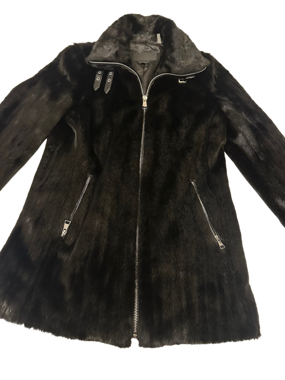 Karl Lagerfeld Paris Black Faux Fur Zip-Up Coat
