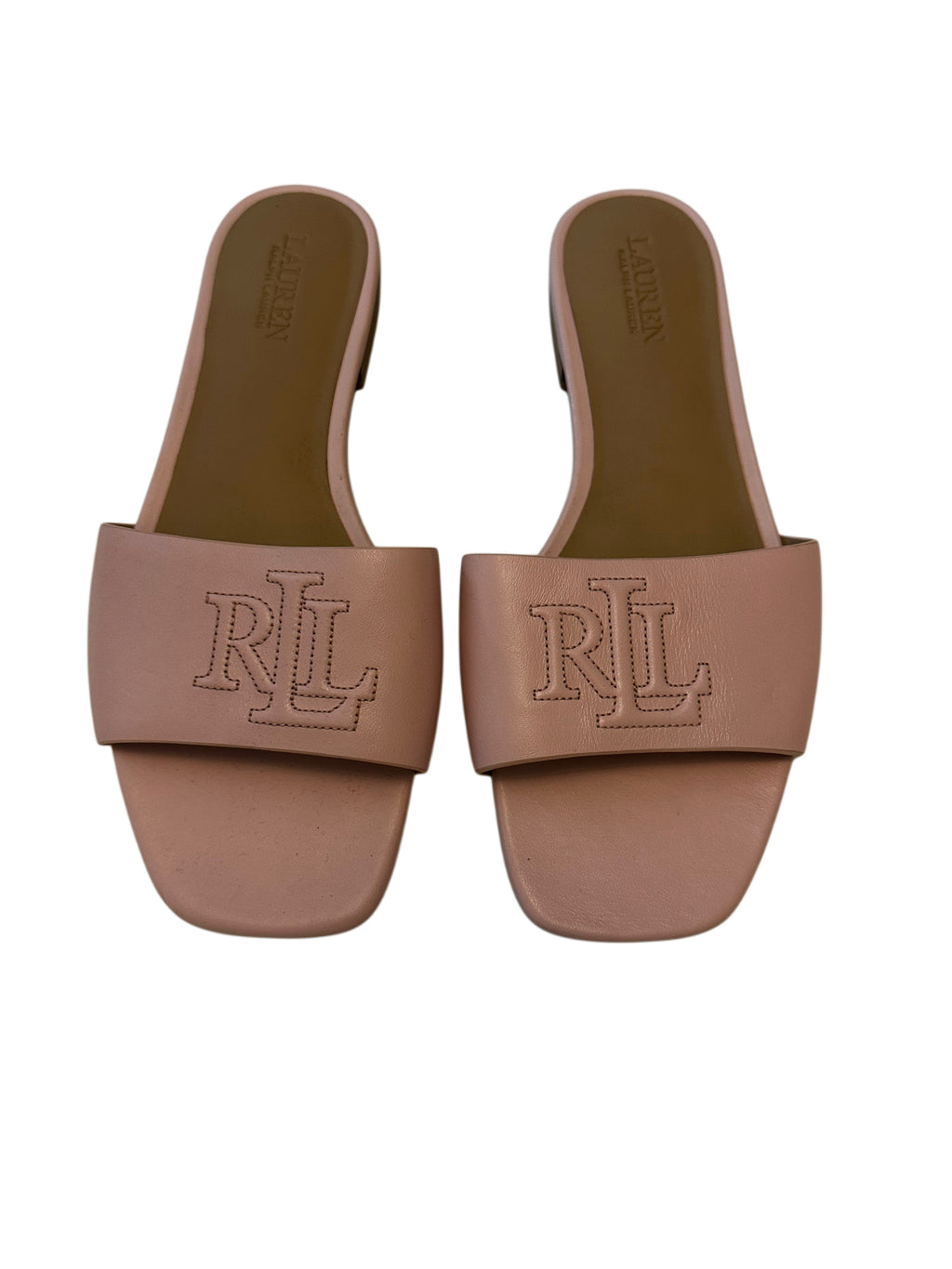 Lauren Ralph Lauren Pink Leather Slide Sandals with RL Logo