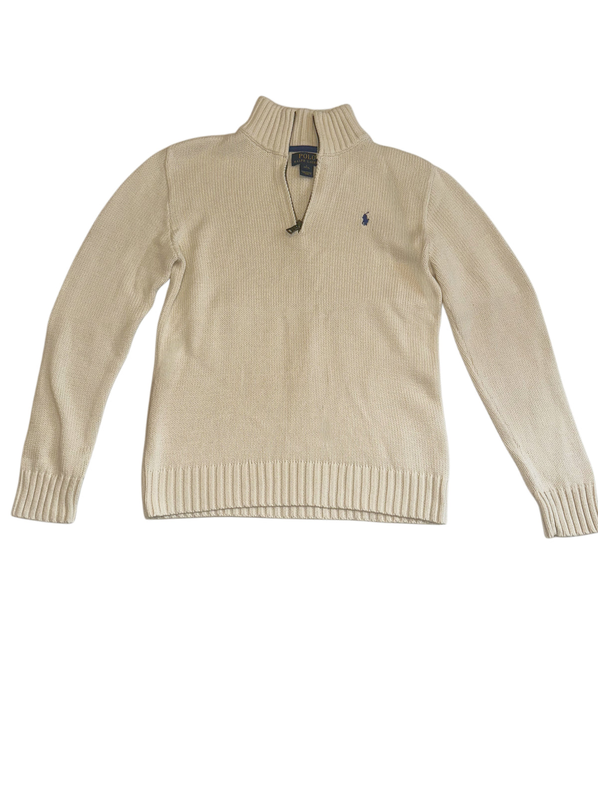 Polo Ralph Lauren Cream Cotton Chunky Knit Quarter-Zip Sweater