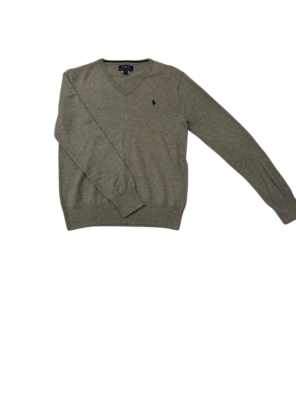 Polo Ralph Lauren Grey Fine-Knit V-Neck Sweater – Size L (14–16)