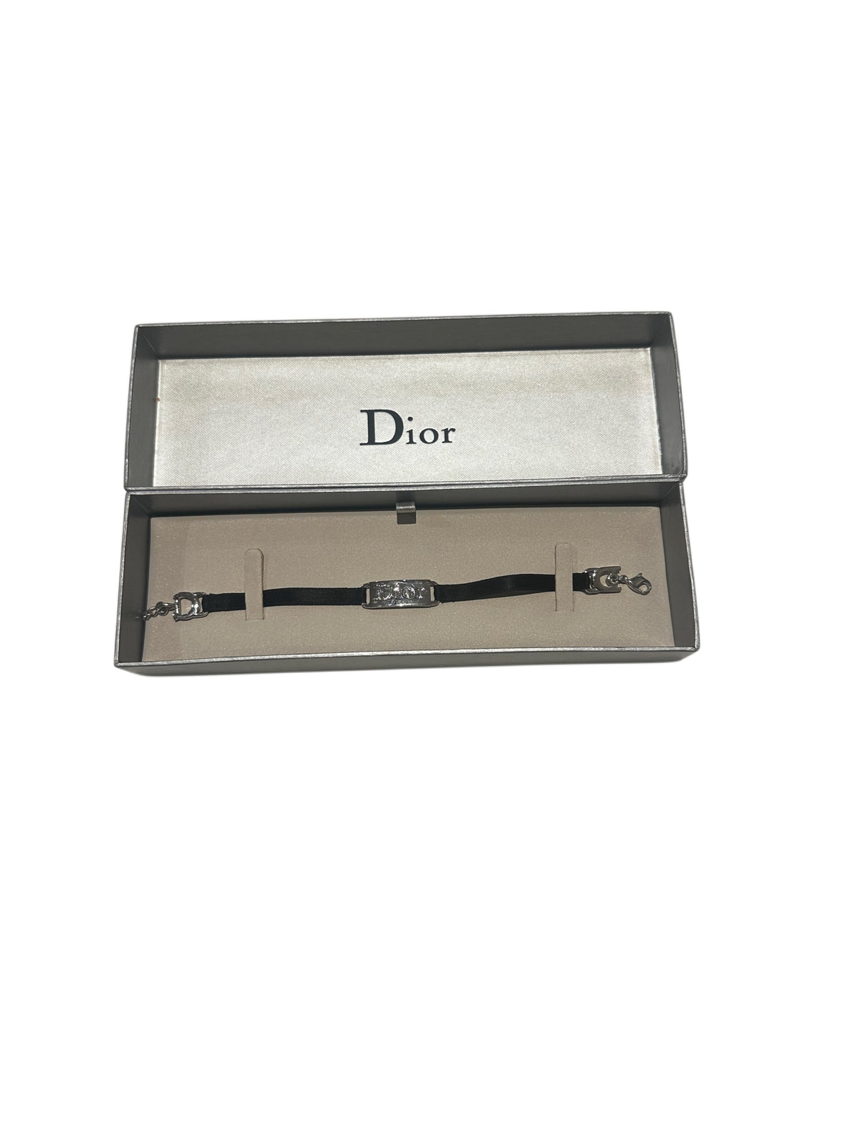 Vintage Dior Black Satin Choker Bracelet – Silver Logo Hardware Y2K