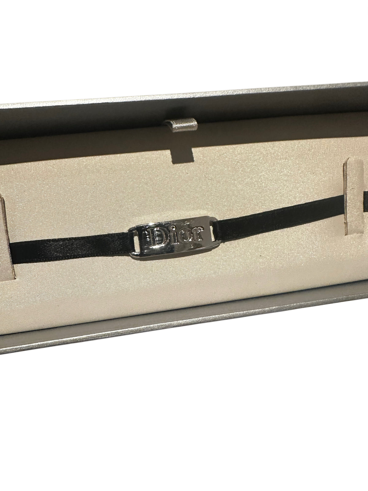 Vintage Dior Black Satin Choker Bracelet – Silver Logo Hardware Y2K