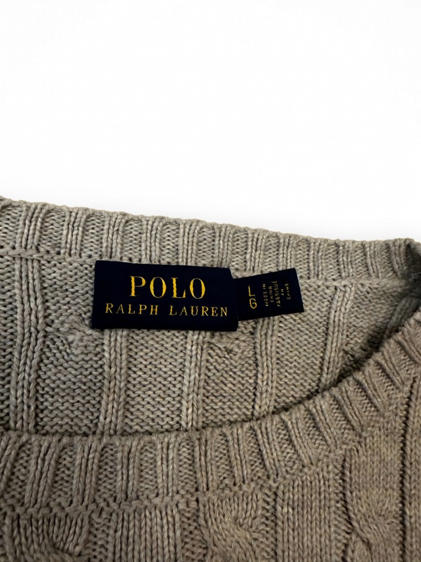 Polo Ralph Lauren Beige Cable-Knit Crew Neck Sweater