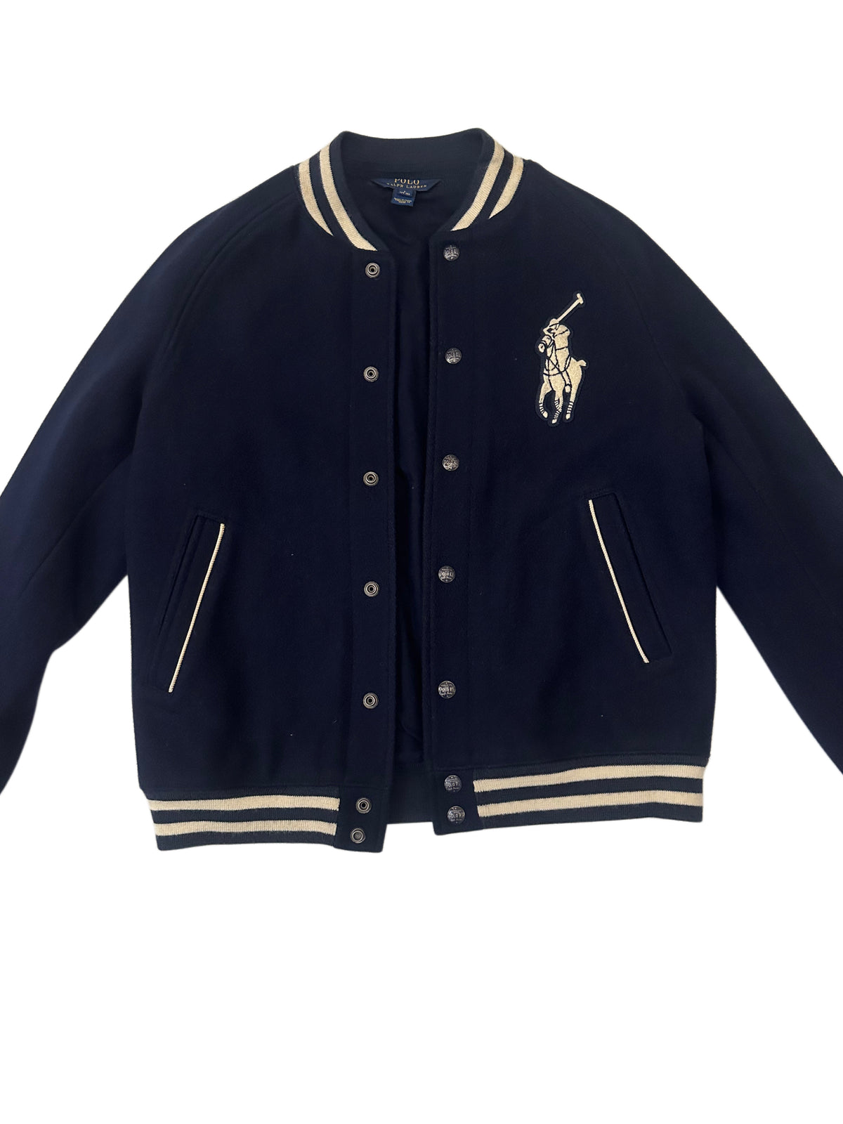Vintage Polo Ralph Lauren Navy Wool Varsity Jacket | Big Pony Bomber