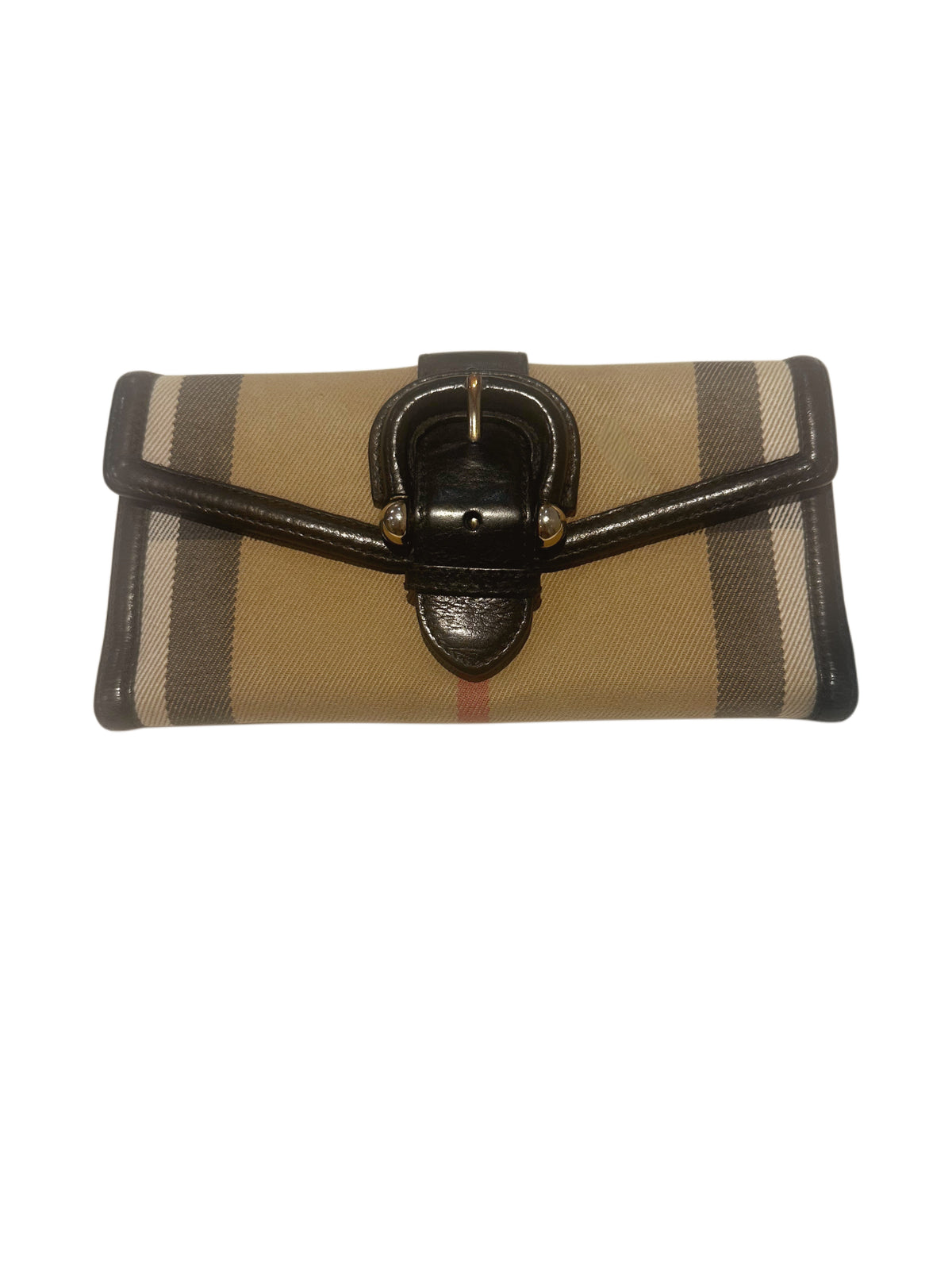 Vintage Burberry Nova Check Buckle Flap Wallet – Beige & Brown Leather