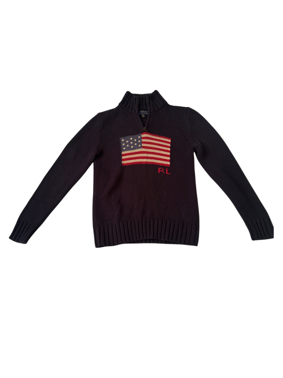 Polo Ralph Lauren Navy Flag Knit Quarter-Zip Sweater