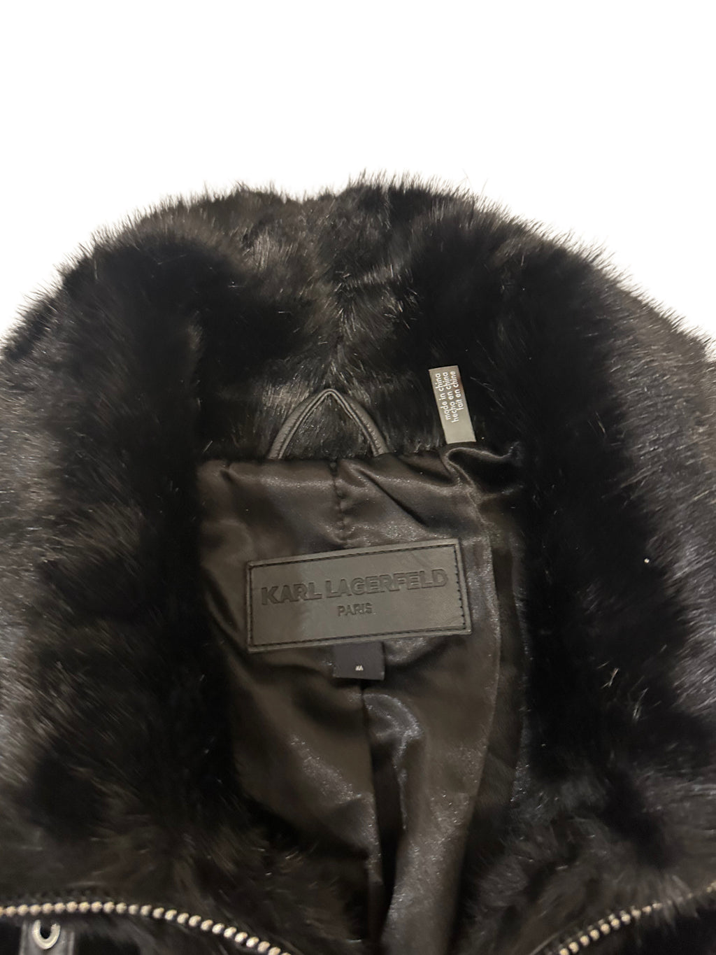 Karl Lagerfeld Paris Black Faux Fur Zip-Up Coat