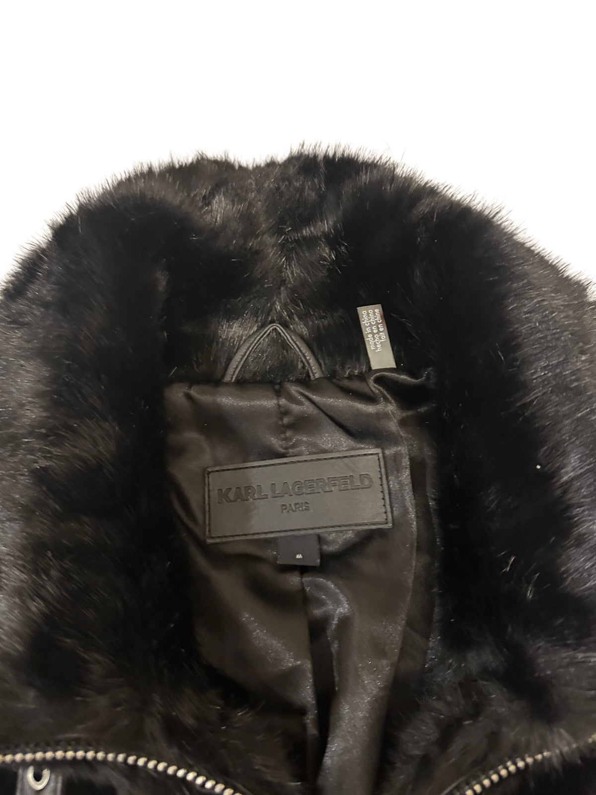 Karl Lagerfeld Paris Black Faux Fur Zip-Up Coat