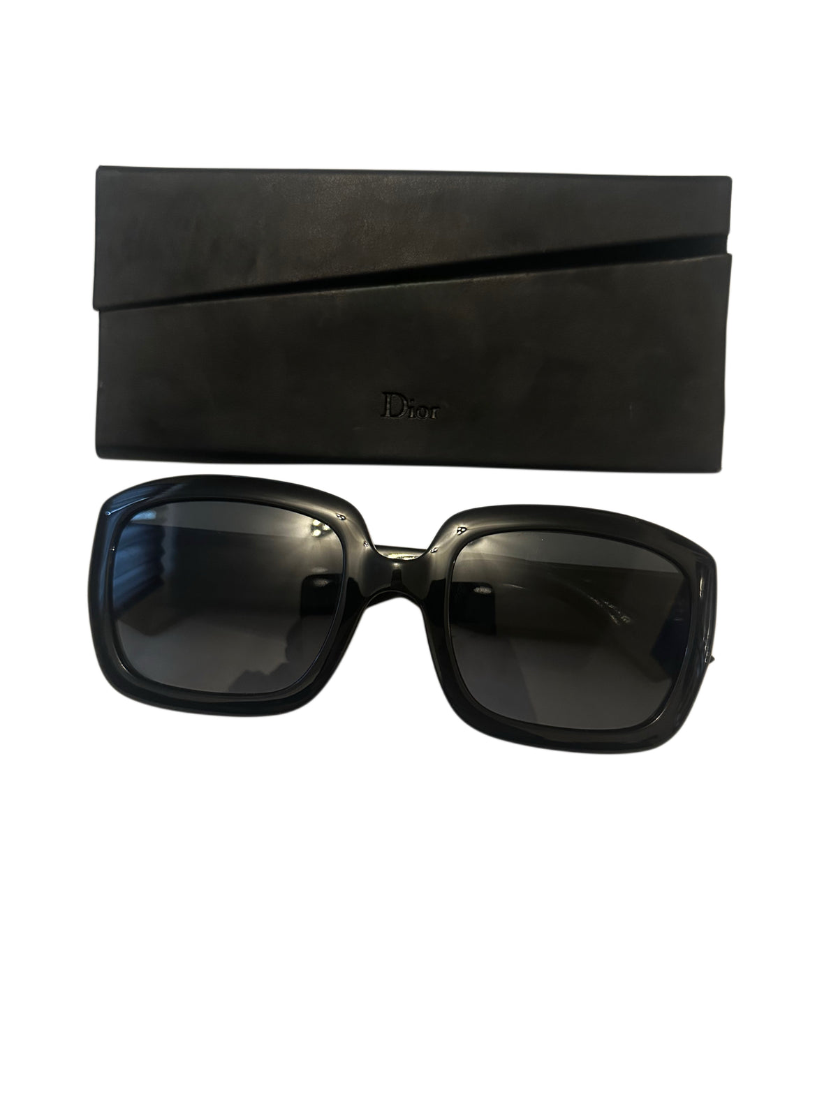 Christian Dior Black Oversized Square Sunglasses Gold CD Logo Temples