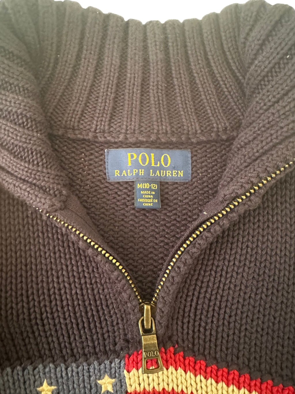 Polo Ralph Lauren Navy Flag Knit Quarter-Zip Sweater
