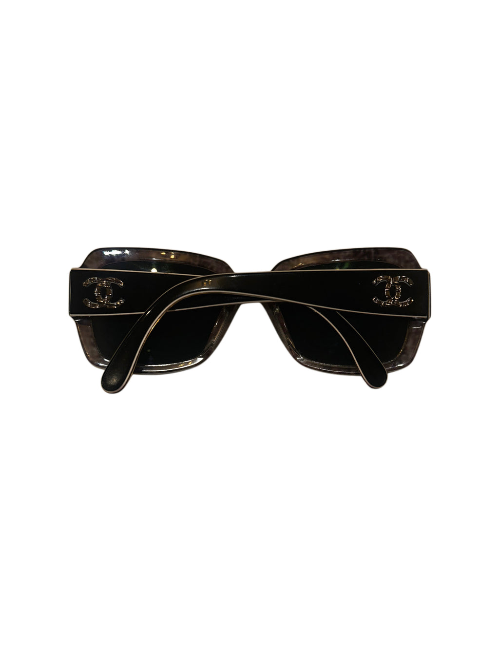 Chanel 5221 Black Square Sunglasses with Tweed-Effect Arms & Case