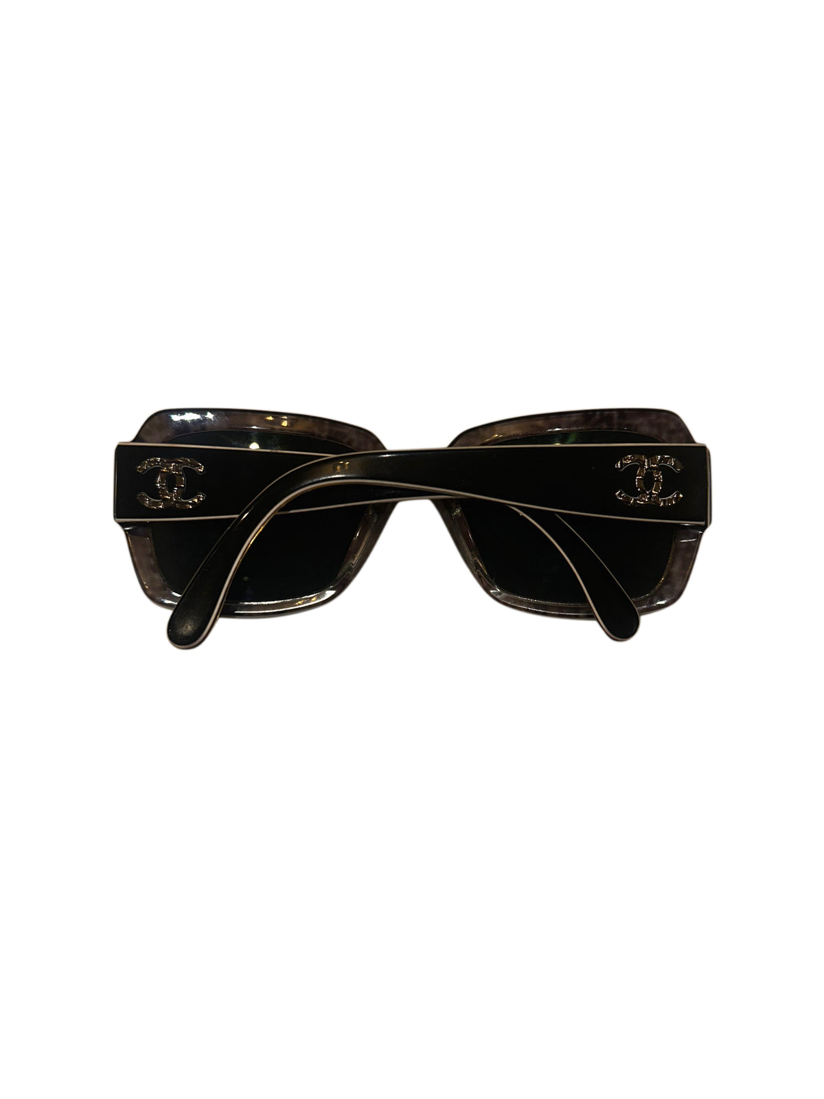 Chanel 5221 Black Square Sunglasses with Tweed-Effect Arms & Case