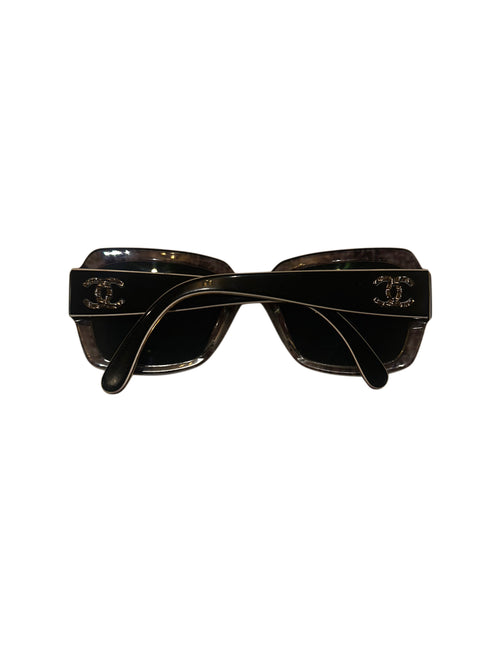 Chanel 5221 Black Square Sunglasses with Tweed-Effect Arms & Case