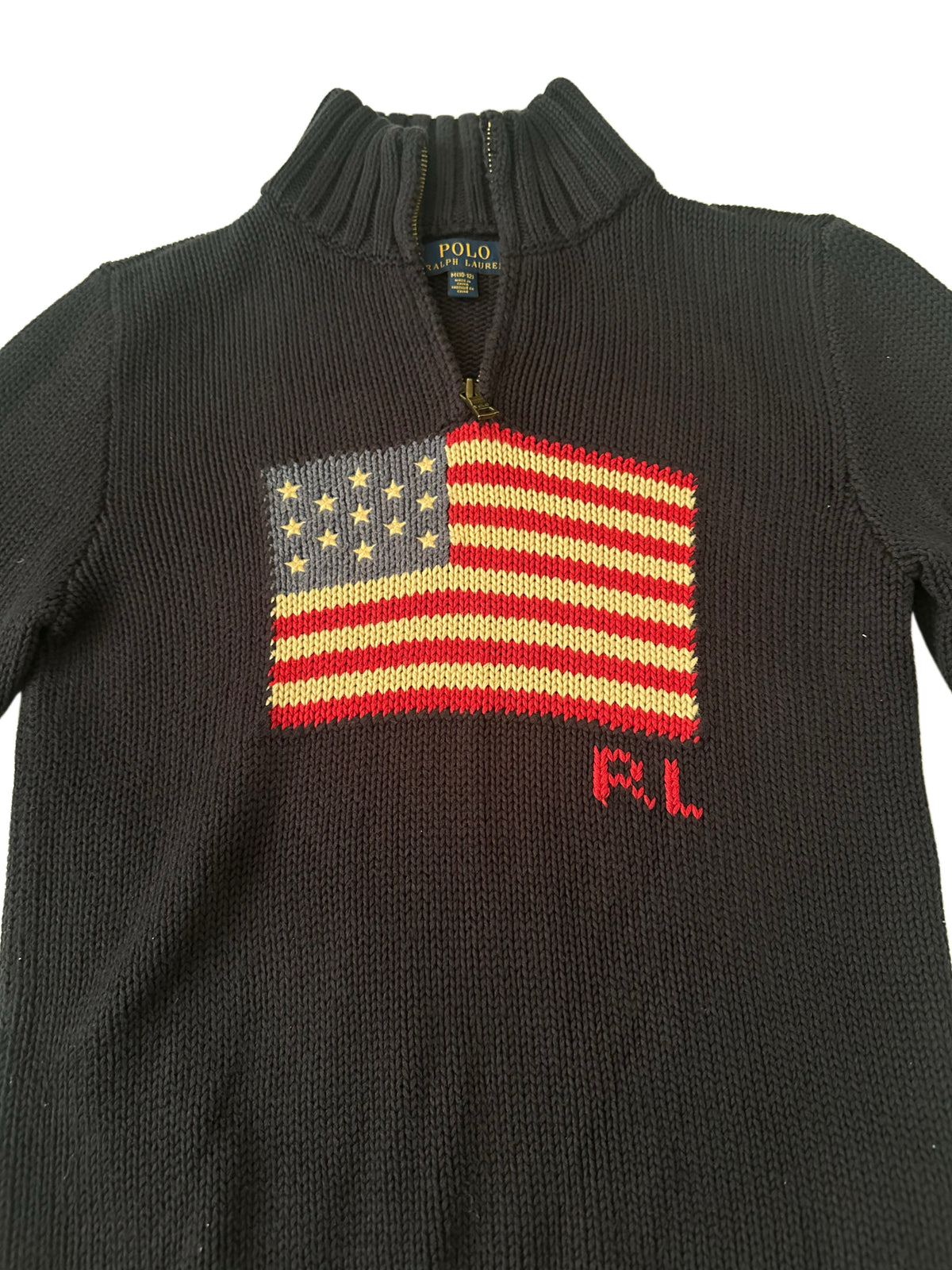 Polo Ralph Lauren Navy Flag Knit Quarter-Zip Sweater