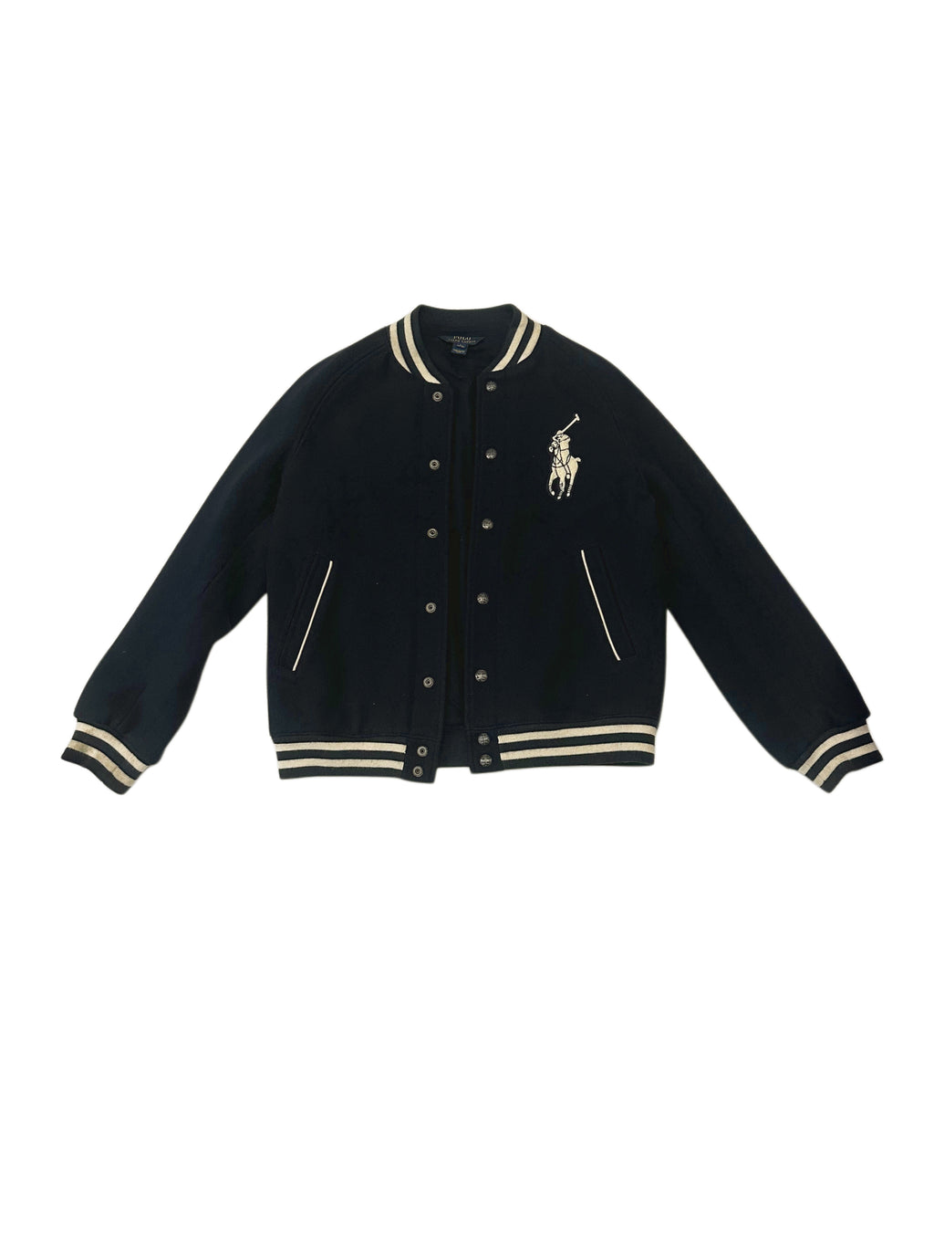 Vintage Polo Ralph Lauren Navy Wool Varsity Jacket | Big Pony Bomber