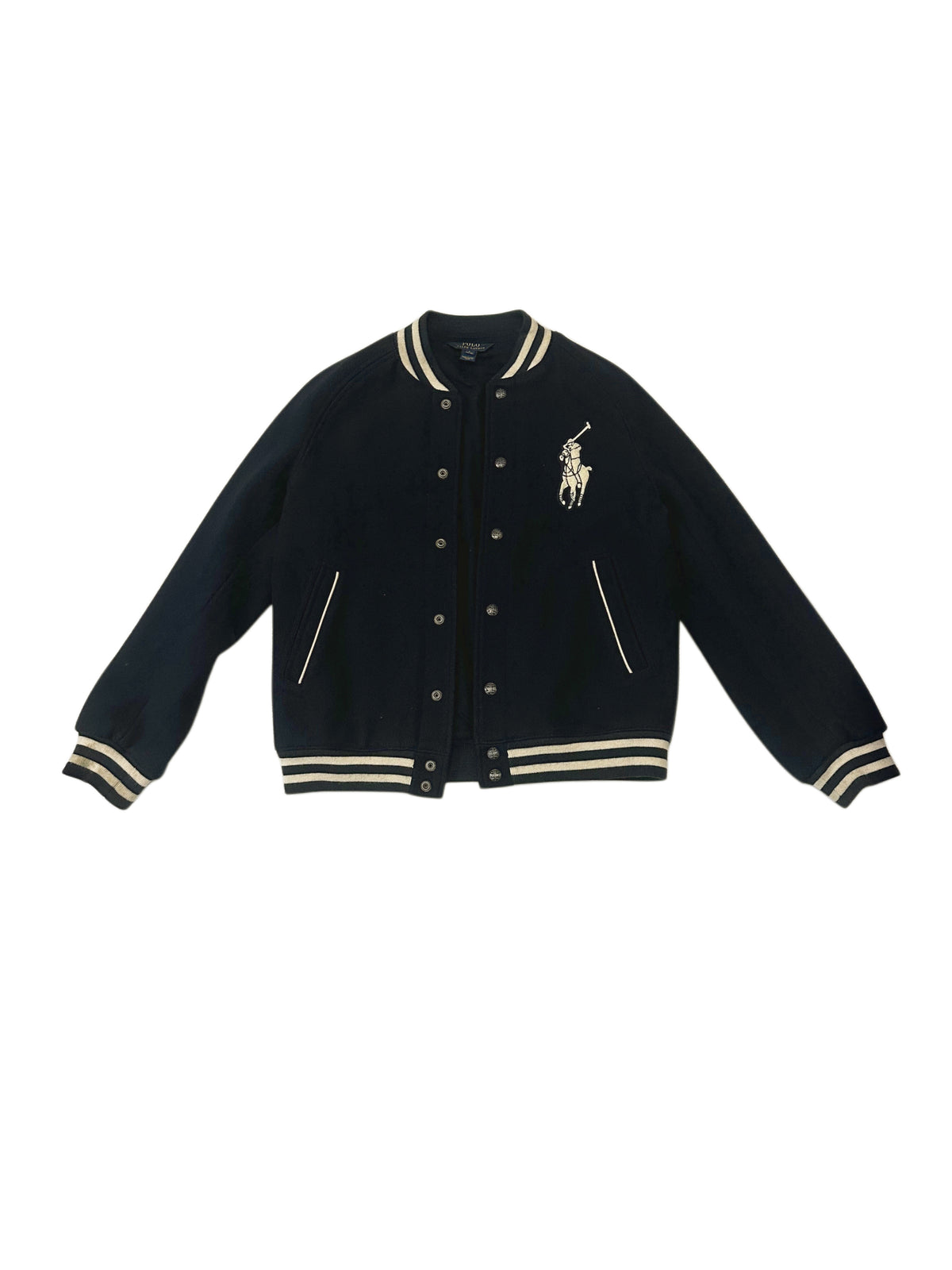 Vintage Polo Ralph Lauren Navy Wool Varsity Jacket | Big Pony Bomber
