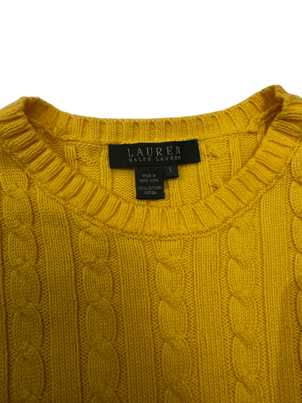 Lauren Ralph Lauren Mustard Yellow Cable Knit Cotton Jumper