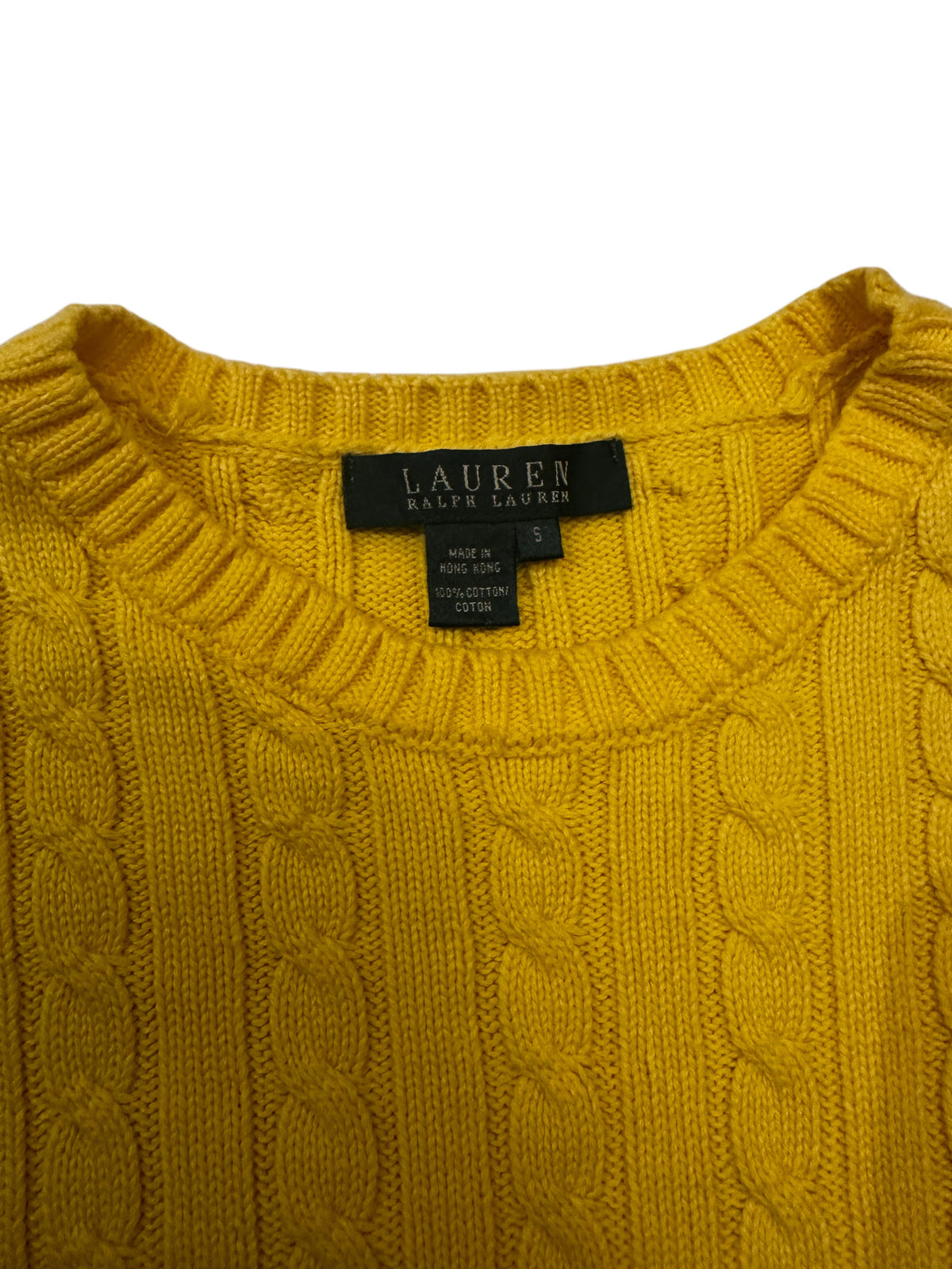 Lauren Ralph Lauren Mustard Yellow Cable Knit Cotton Jumper
