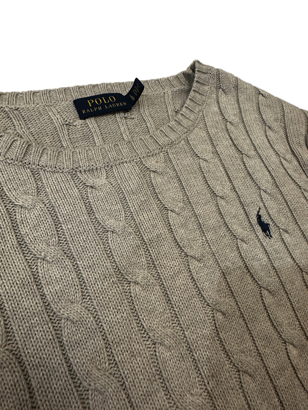 Polo Ralph Lauren Beige Cable-Knit Crew Neck Sweater