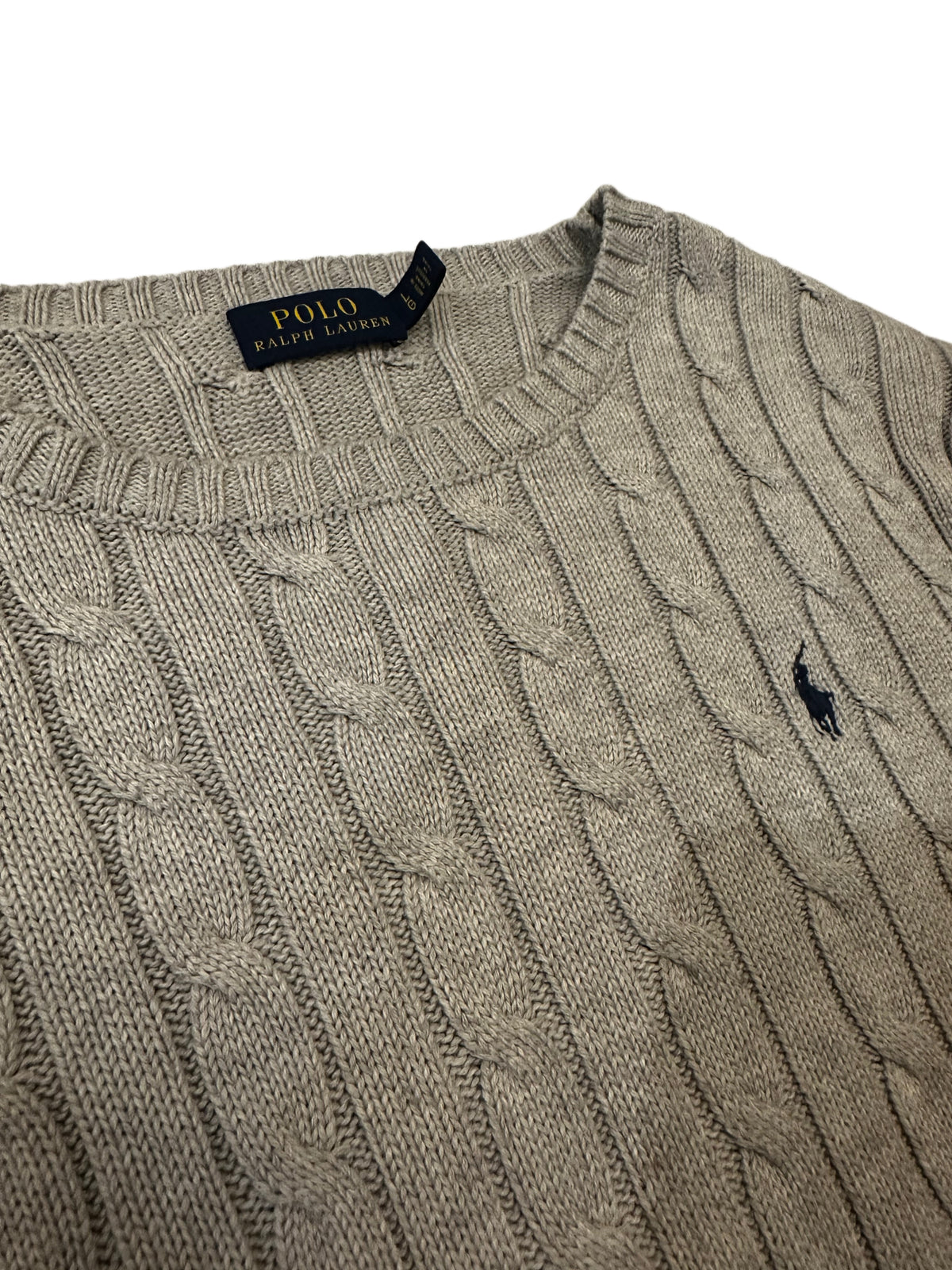 Polo Ralph Lauren Beige Cable-Knit Crew Neck Sweater