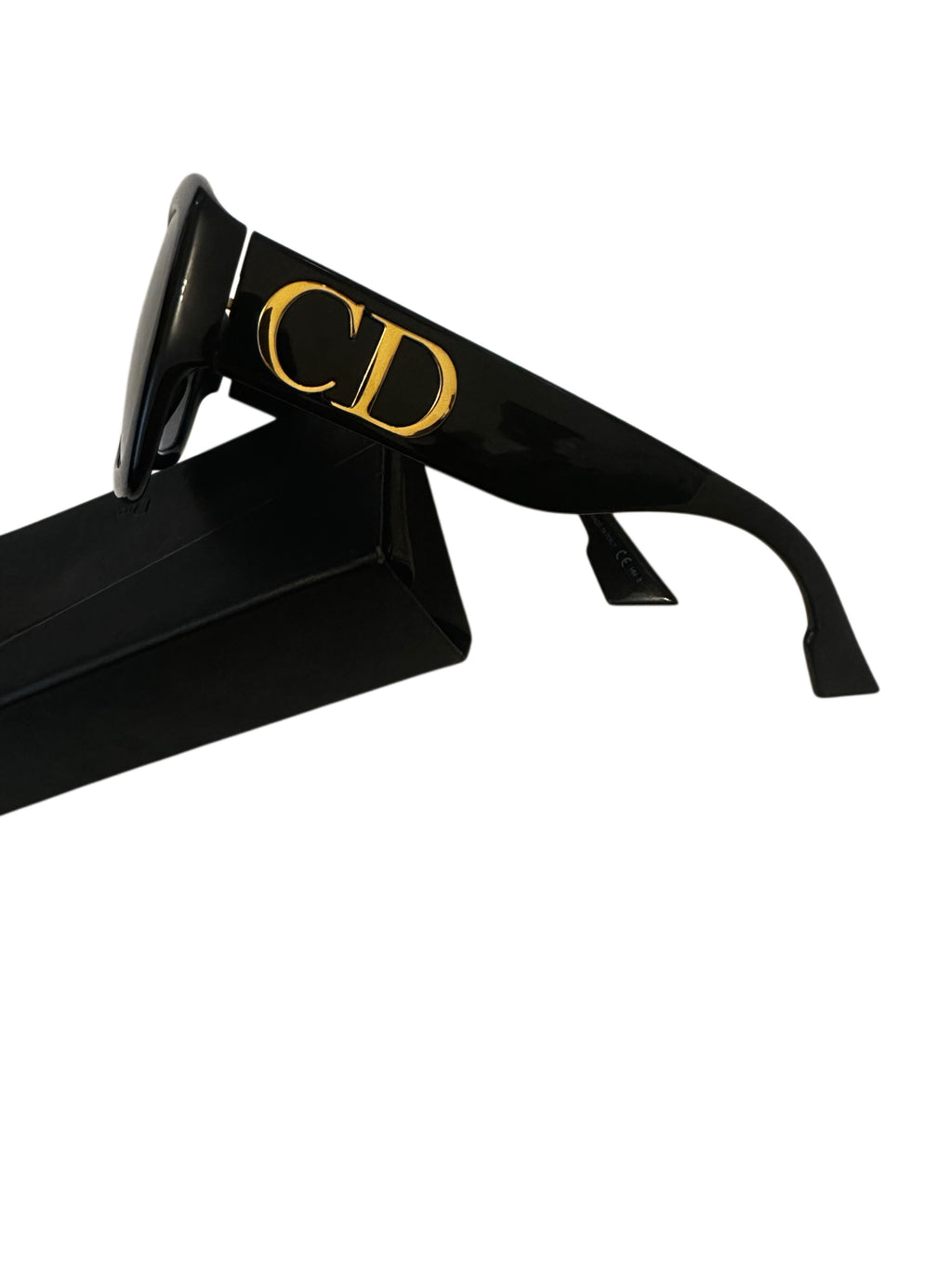 Christian Dior Black Oversized Square Sunglasses Gold CD Logo Temples