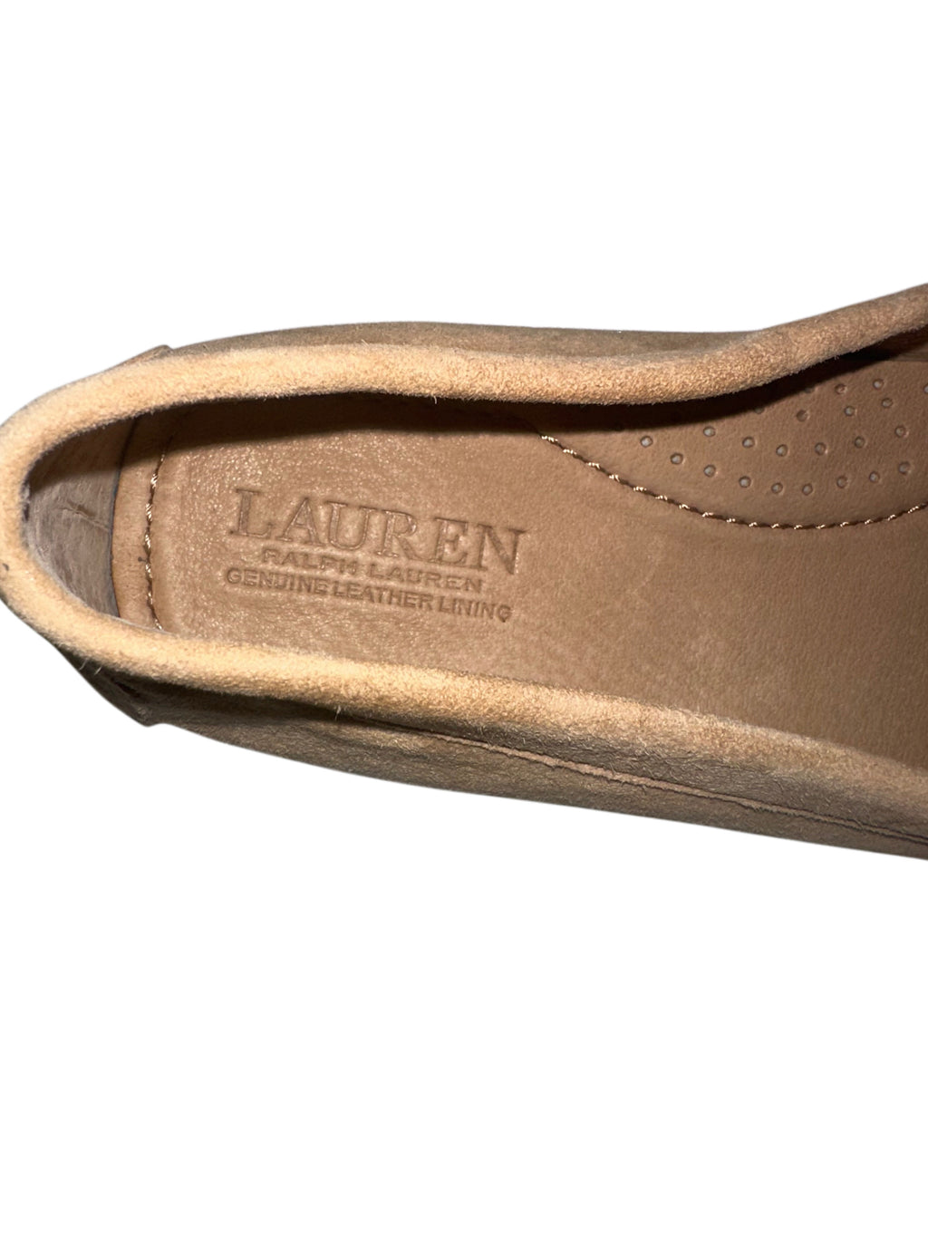 Lauren Ralph Lauren Tan Suede Loafers with Gold RL Logo