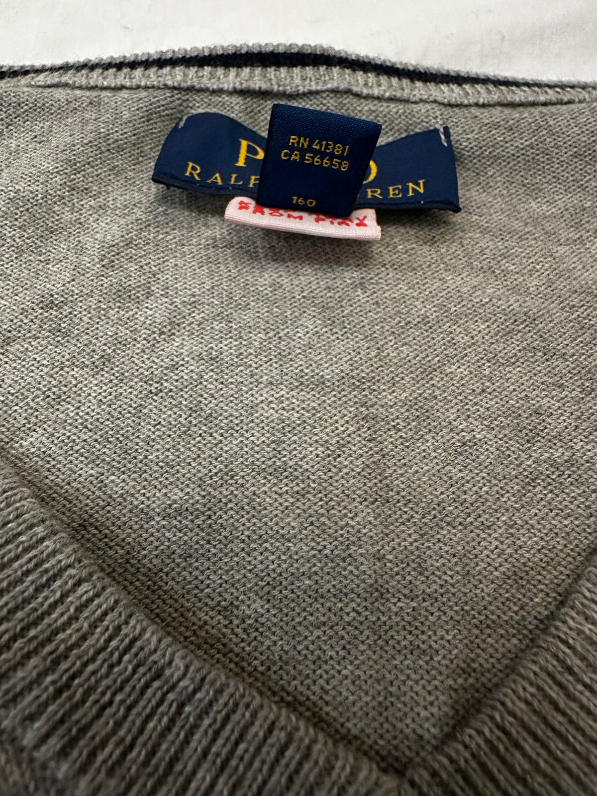 Polo Ralph Lauren Grey Fine-Knit V-Neck Sweater – Size L (14–16)
